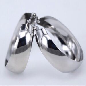 New 18K White Gold 2” Round Chunky Hoop Earrings